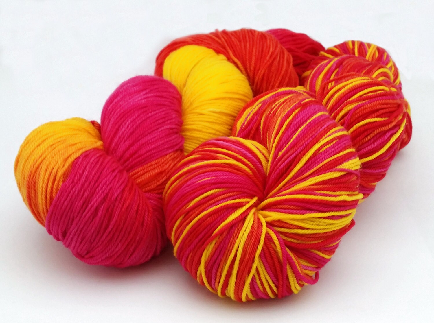 Hand Dyed Yarn Hot & Sweet Pink Orange Yellow by LittleWolfYarns