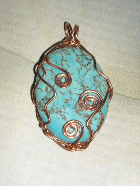 Turquoise Copper Wire Wrapped Pendant Arizona by UnikButikJewelry