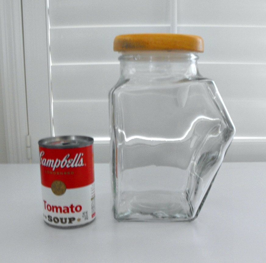 Vintag Tall Clear Glass Canisters with Wooden Lid by bobann23