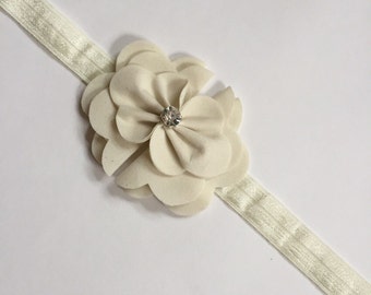 Ivory beige suede flower headband, suede headband, girls suede headband, beige headband, ivory girls headband