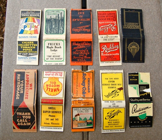 Items similar to Lot of 10 older vintage matchbooks and covers. 1930's ...