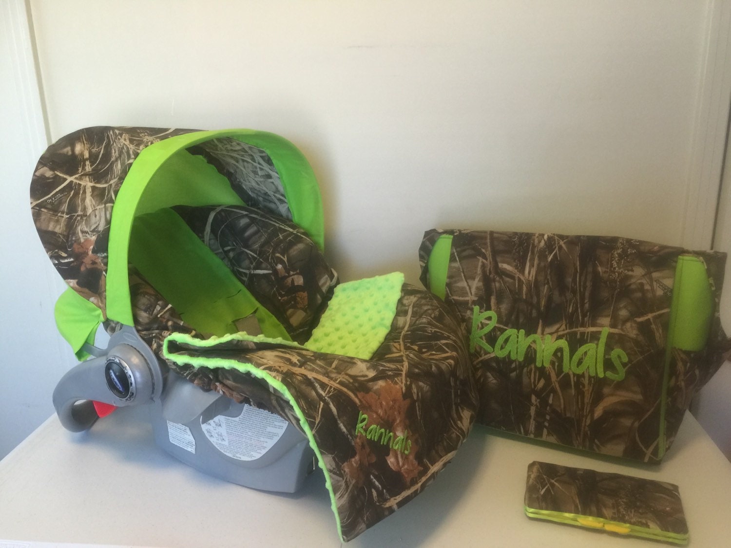 4 Piece Set MAX 4 CAMO fabric lime green infant Car Seat Cover