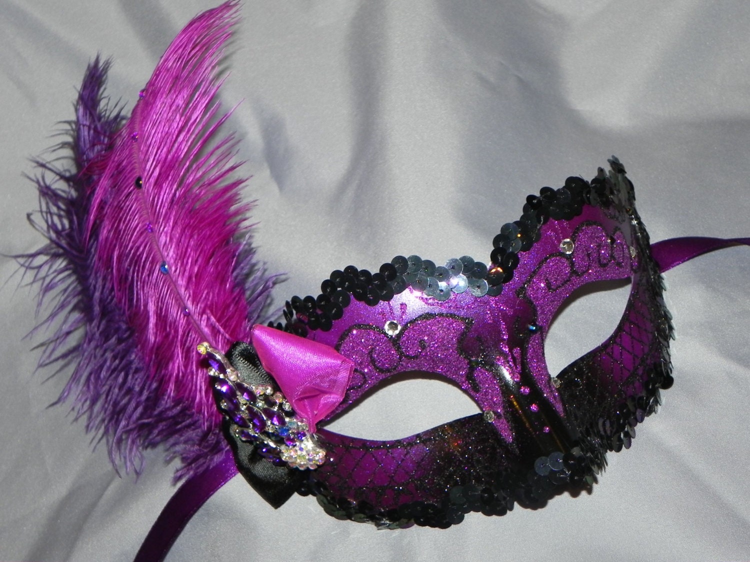 Purple and Black Masquerade Mask with Silver Accents