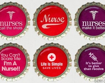 Nurse Magnet Set, 6 Bottle Cap Magnets, kitchen organization, fridge magnet, nurse gifts for nurses, nursing student gift, nurse party favor