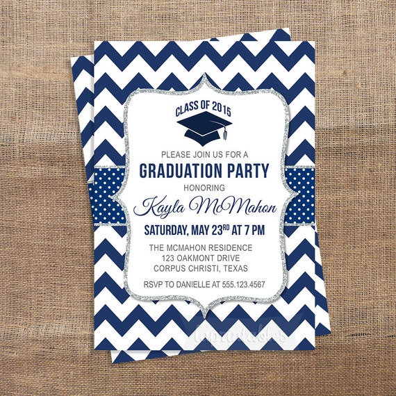 Graduation Invitation Navy Blue Chevron Invitation by laprintables