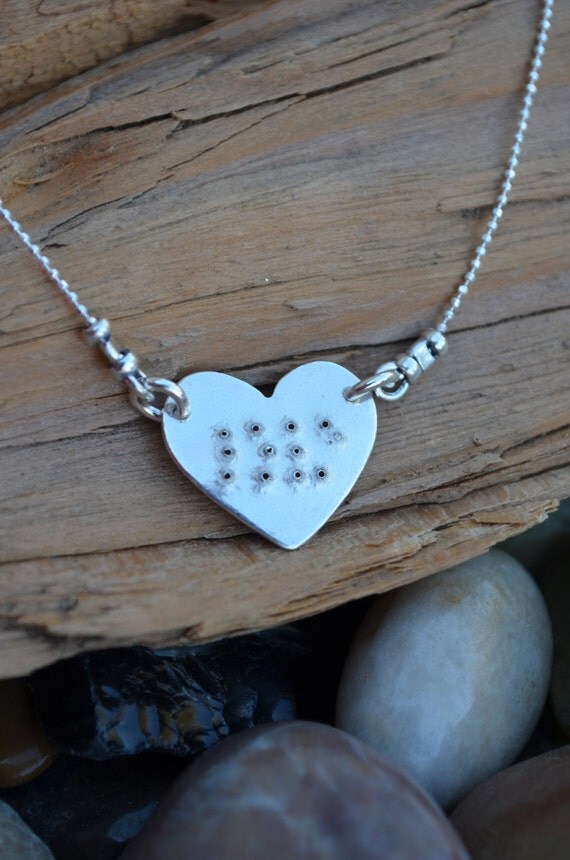 Love in Braille on Heart Charm Necklace Great by NamiCharms