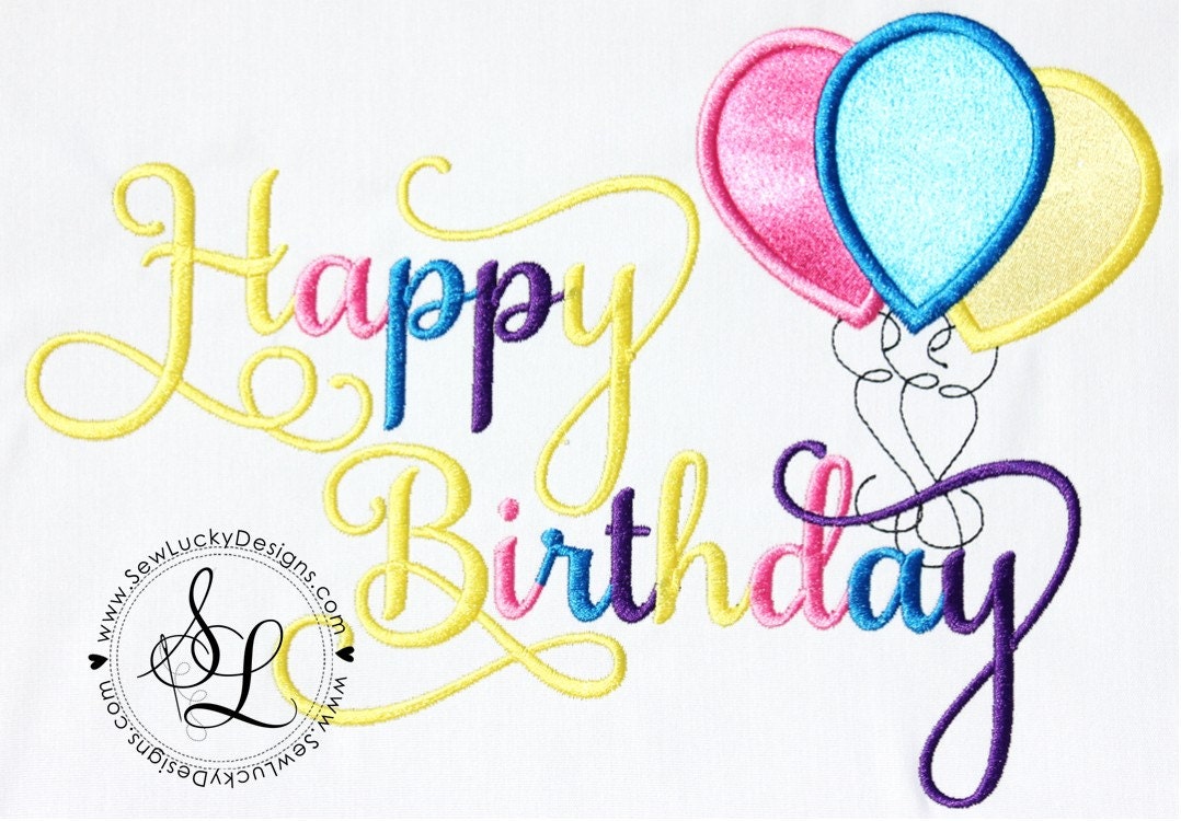 Happy Birthday Balloons Applique Design machine embroidery design