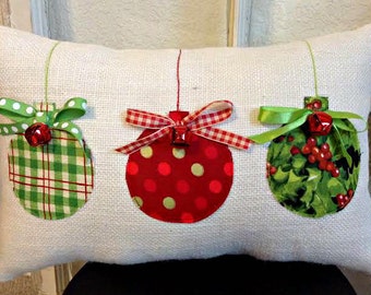 Christmas Pillow, Burlap Christmas Pillow, Christmas Decoration, Christmas Decor, Ornaments Pillow, XMAS Pillow, Christmas Gift, Xmas Gift