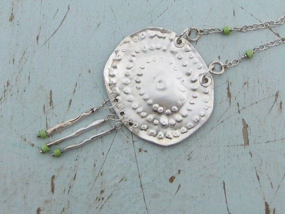 Oval Fine Sliver Ethnic Necklace Handmade Rustic Pendant