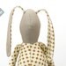 SALE- Easter Bunny - Plush Beige rabbit Wearing a Retro shirt with dots And brown corduroy pants - handmade fabric doll