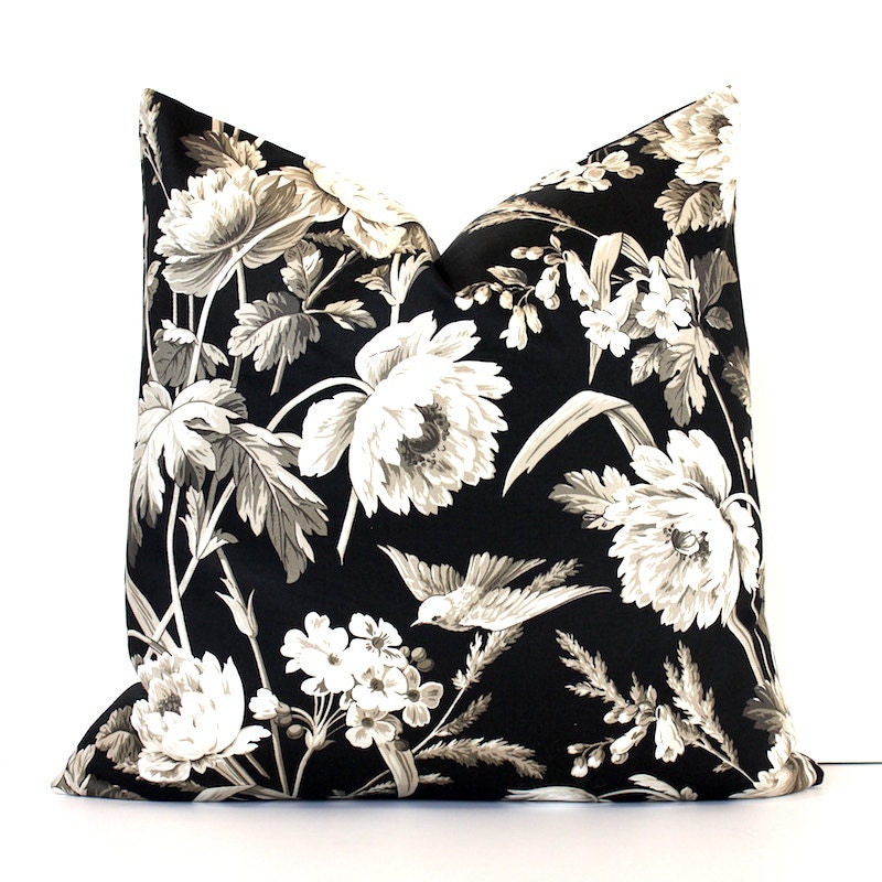 Modern Black Floral Decorative Designer Pillow Cover Accent