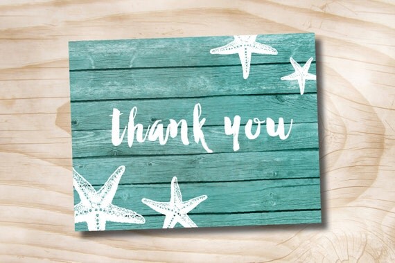 INSTANT DOWNLOAD Wooden Plank Starfish Beach Wood Thank You Card 