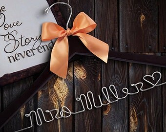 Wedding Hanger/ Brides Dress Hanger/ Bride/ Name Hanger/ 47 ribbon colors