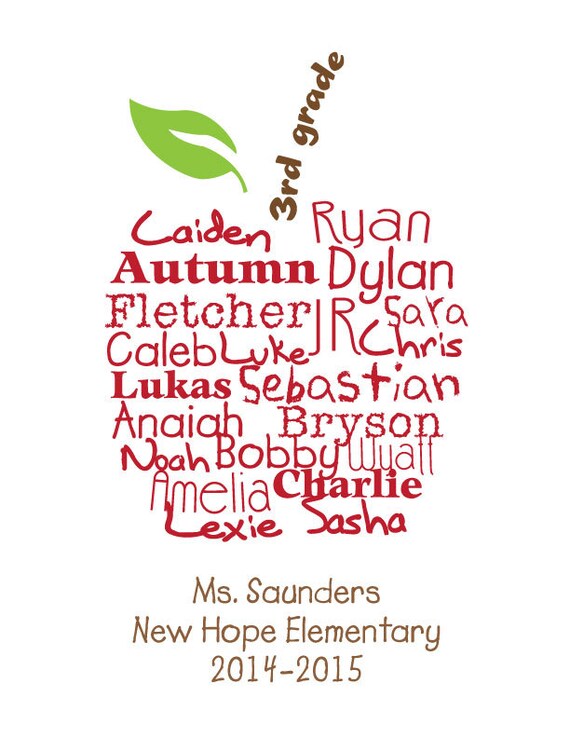 Custom Apple Name Print for Teacher PRINTABLE