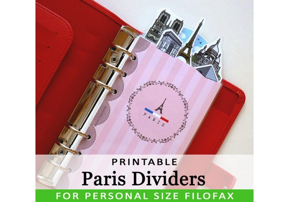 PRINTABLE Personal Size Cute Kawaii DIY Paris Dividers 5 Top Tabs for Filofax Organizer Planner Instant Download