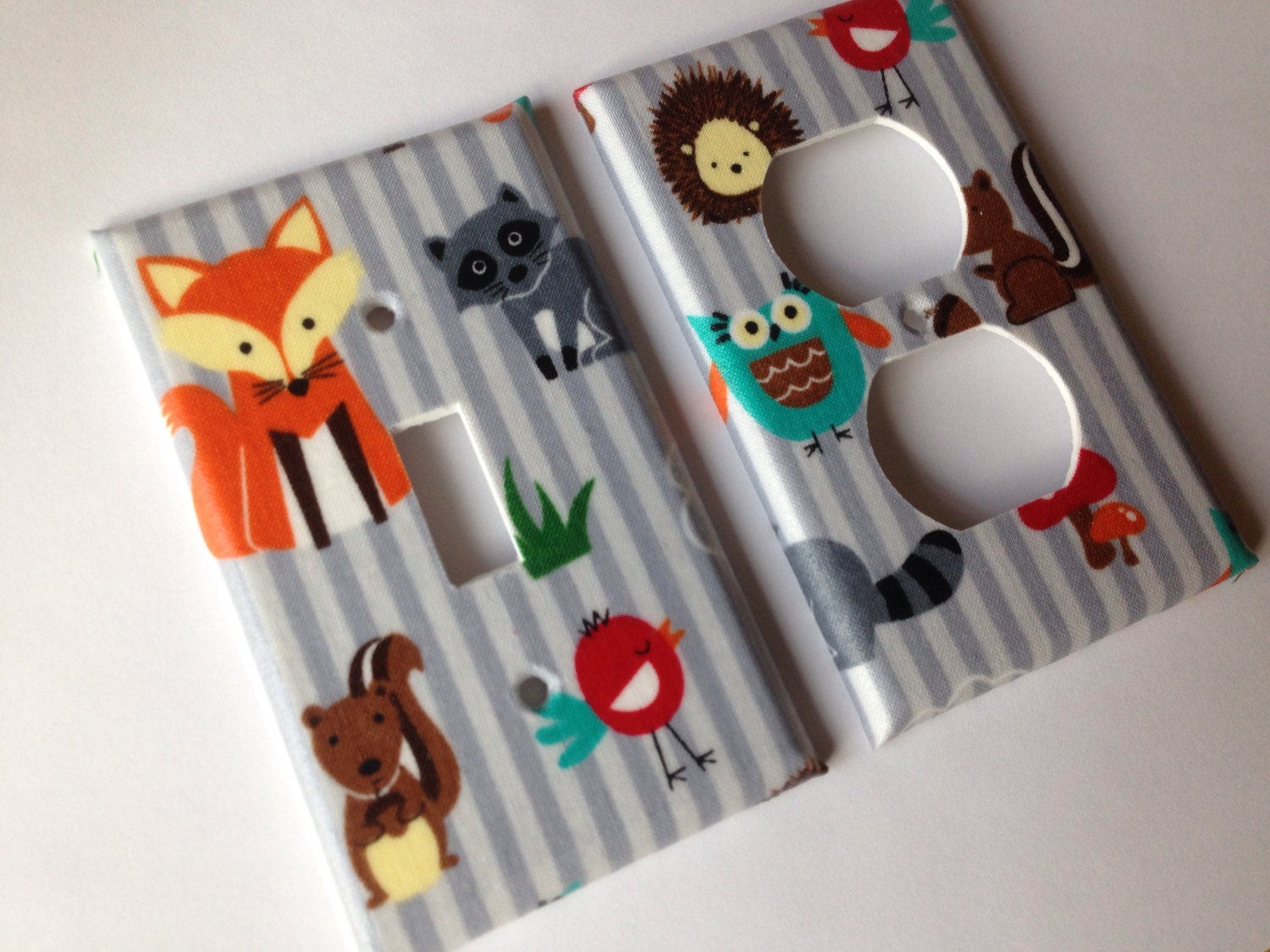 Woodland Animals / Single Light Switch Plate Cover / Gray