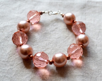 Rose Blush Pearl and Crystal Bracelet