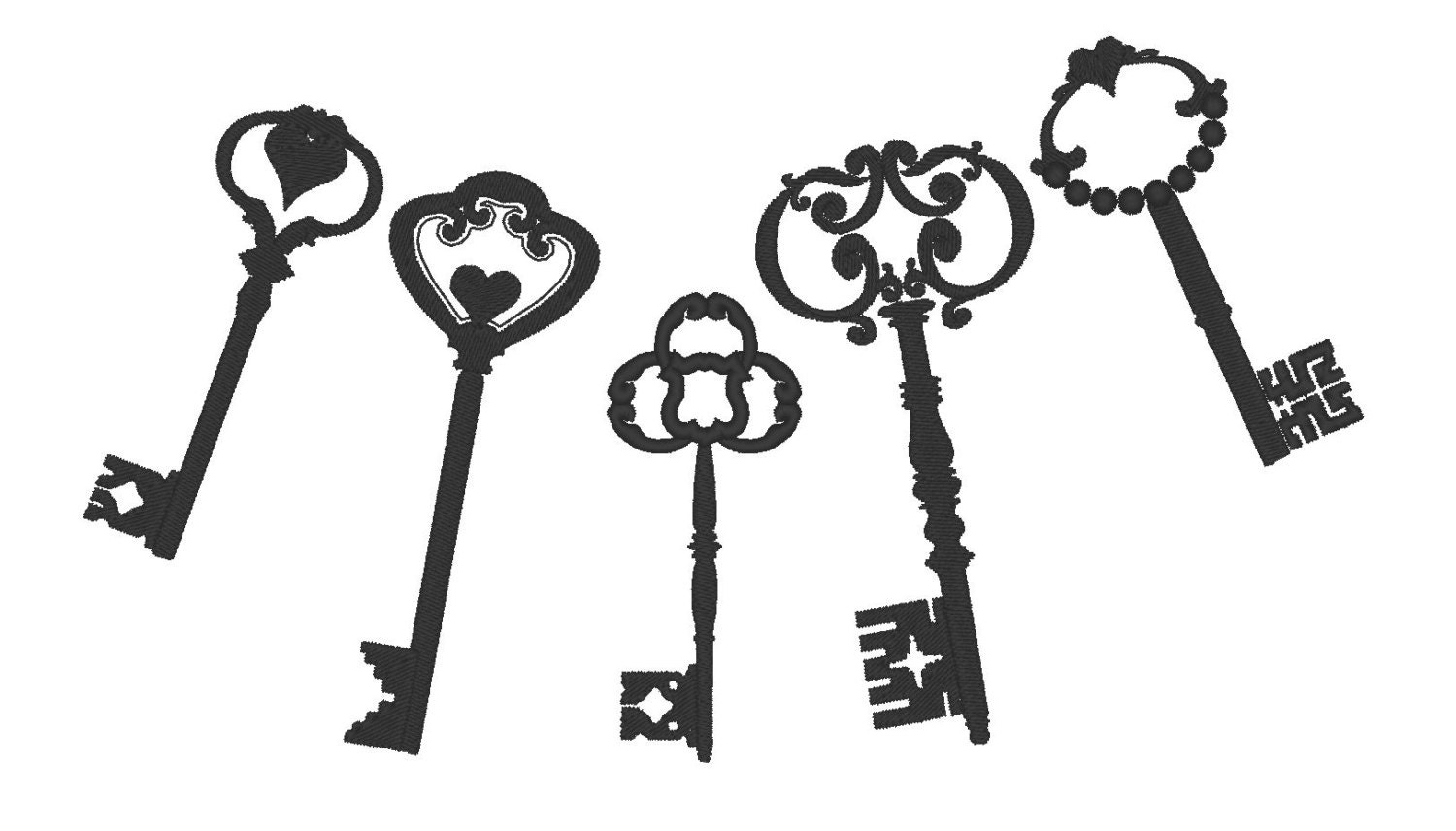 Skeleton keys for steampunk style projects  - machine embroidery designs and ITH felties