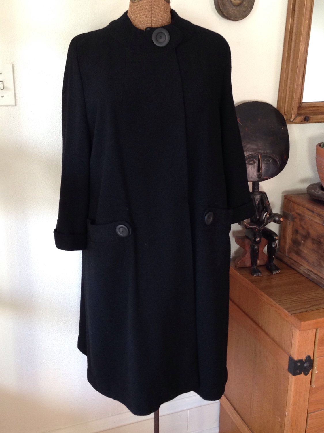 Forstmann Black Wool Vintage Coat Size Large // reserved for