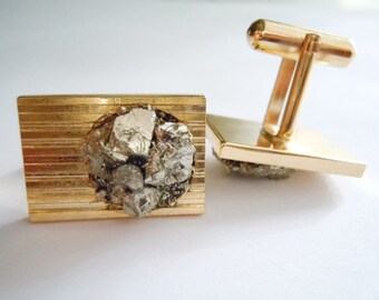 Pyrite Cufflinks // Raw Stone Men Jewelry // Gift For Him