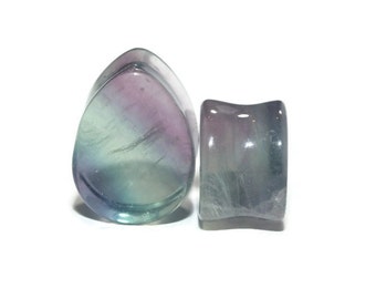 Fluorite Teardrop Plugs 2g (6mm), 0g (8mm), 00g (9.5mm), 7/16" (11mm), 1/2" (13mm) 9/16" (14mm) 5/8" (16mm) 3/4" (19mm) 7/8 (22mm) 1" (25mm)