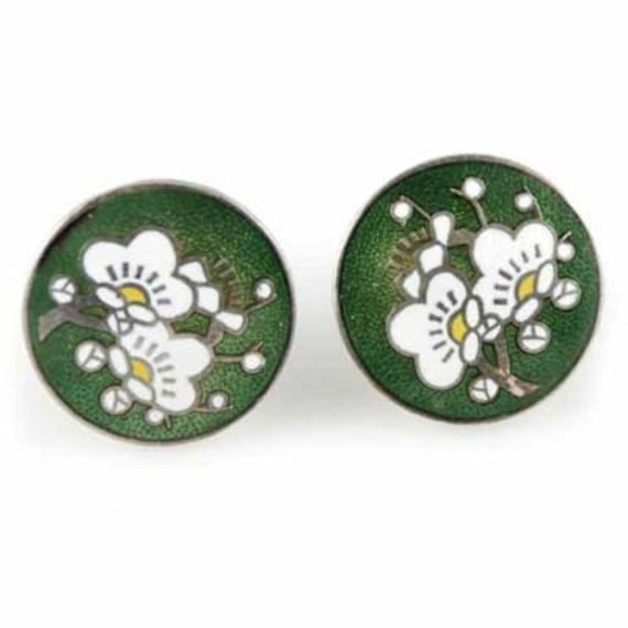 Vintage 1950s Earrings  Green and White Enamel Earrings  Vintage ...