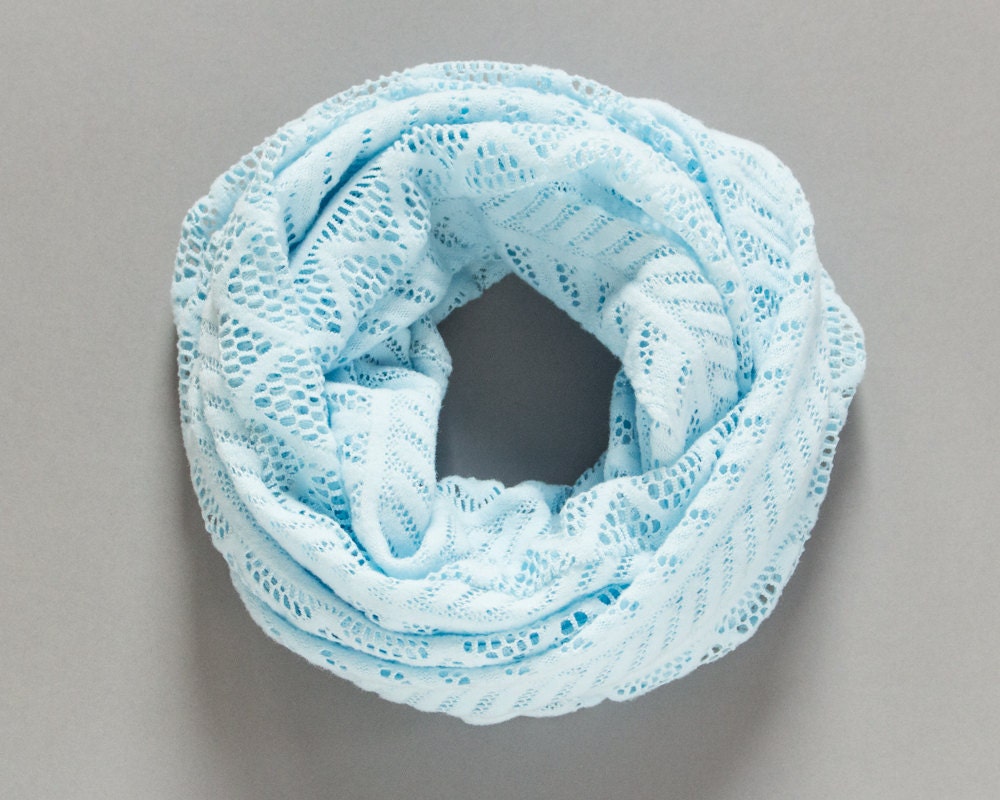 Baby Blue Scarf Light Blue Lace Knit Scarf Infinity by LeLeni