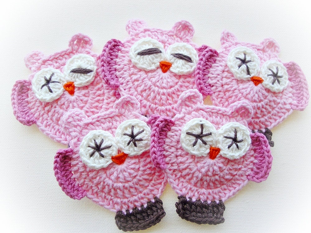 Light Pink Mimis Crochet Owls-set Of 5