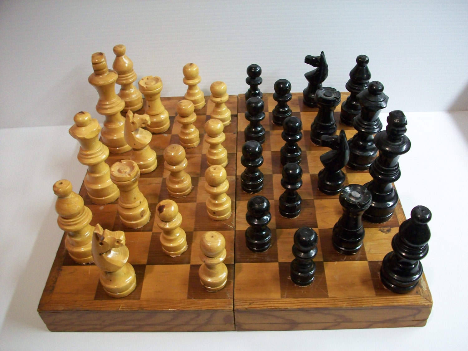 vintage chess set . vintage wooden chess set . hand by GTDesigns