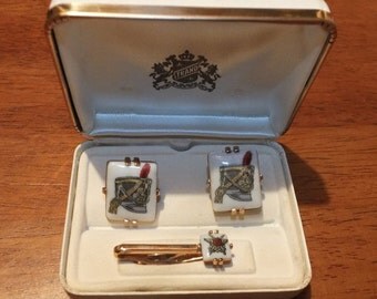 Viintage Swank Cufflinks and Tie Clip Set French Military Dress Hat