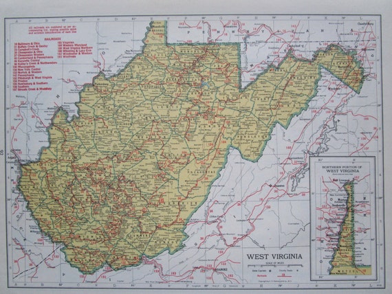 1948 West Virginia Railroad Map. 8x11. By OriginalAntiqueMaps