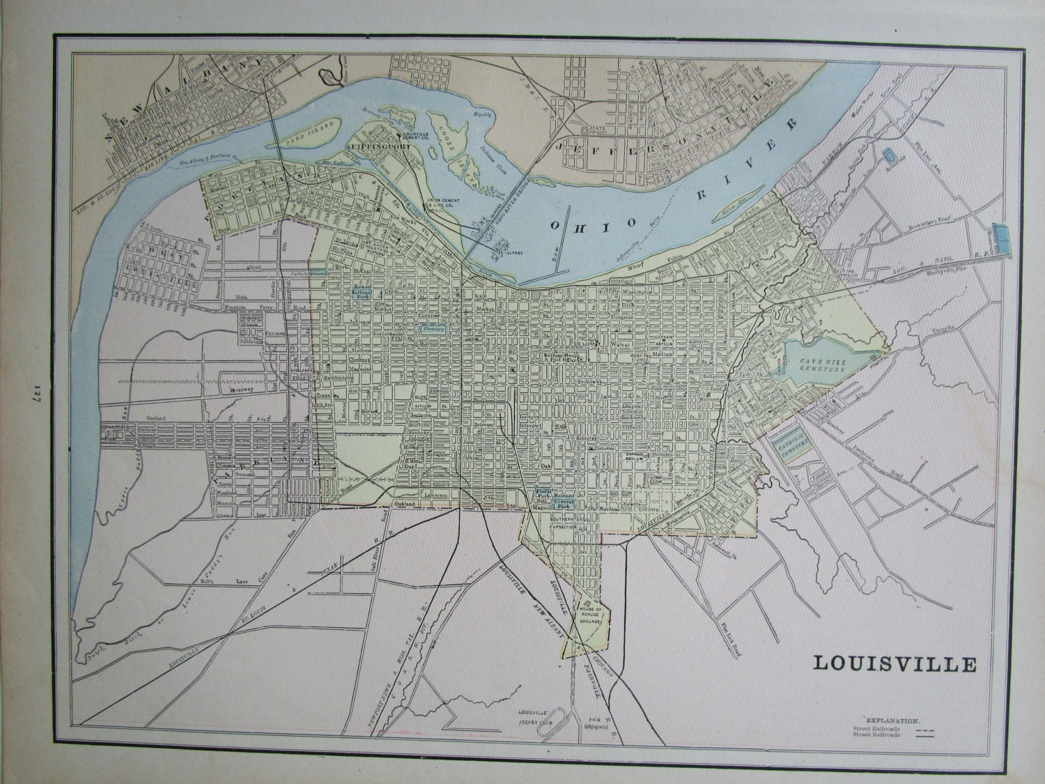 1891 LOUISVILLE KY Map. Jeffersonville New by OriginalAntiqueMaps