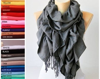 Scarf ,Ruffle scarf ,Pashmina ruffle scarf ,long scarf, in dark grey - CHOOSE YOUR COLOR