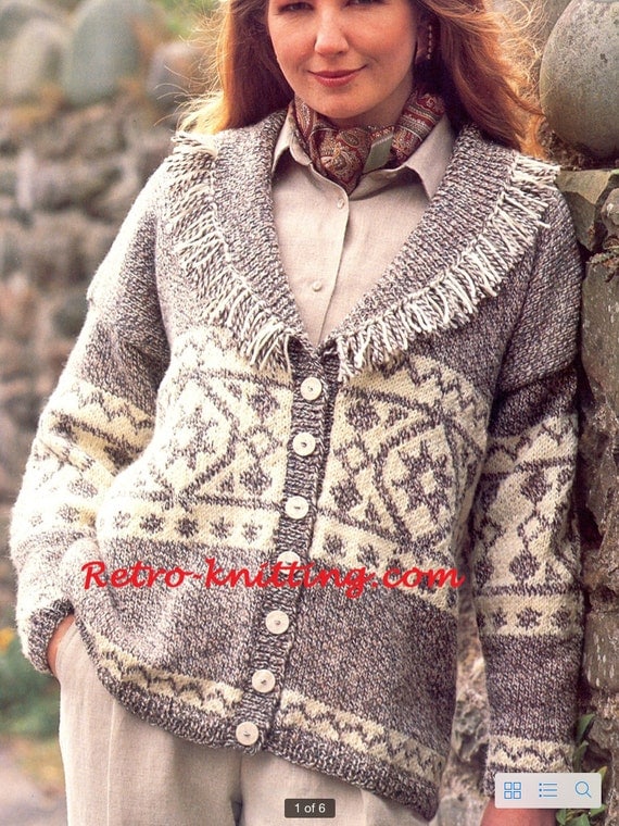 PDF Knitting Pattern for a Ladies Shawl Collared Aran Jacket