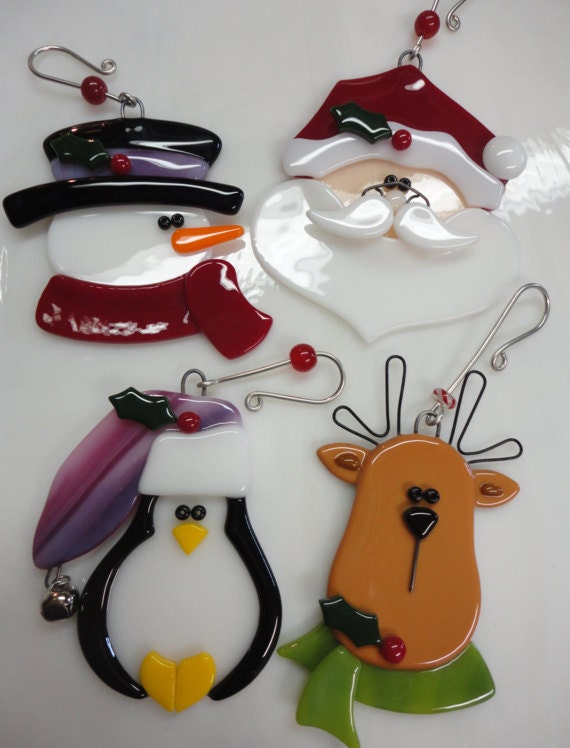 Fused Glass Christmas Ornaments Santa Ornament Reindeer