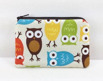 Owls Coin Purse, Mini Wallet, Change Purse, Padded Pouch, Card Wallet, Zipper Pouch, Gift idea, Gift for her