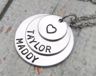 Personalized Jewelry - Hand Stamped Necklace - Personalized Necklace - Layered 3 Disc Mom Necklace - Personalized Mothers Necklace