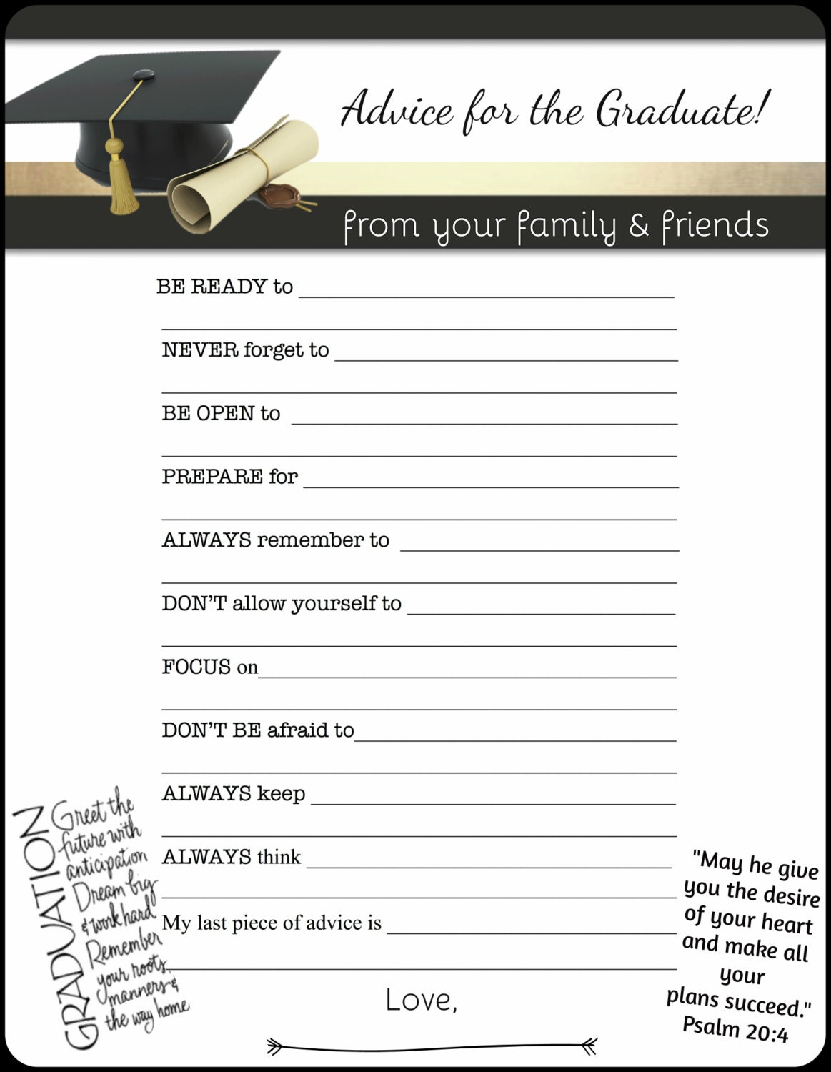 Graduation Advice Cards Instant Download