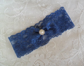 Lace Wedding Garter,SOMETHING BLUE Bridal Garter, Wedding Accessory,Navy Blue Garter, Vintage Garter, Bridal Accessory,Measure 2" Above Knee