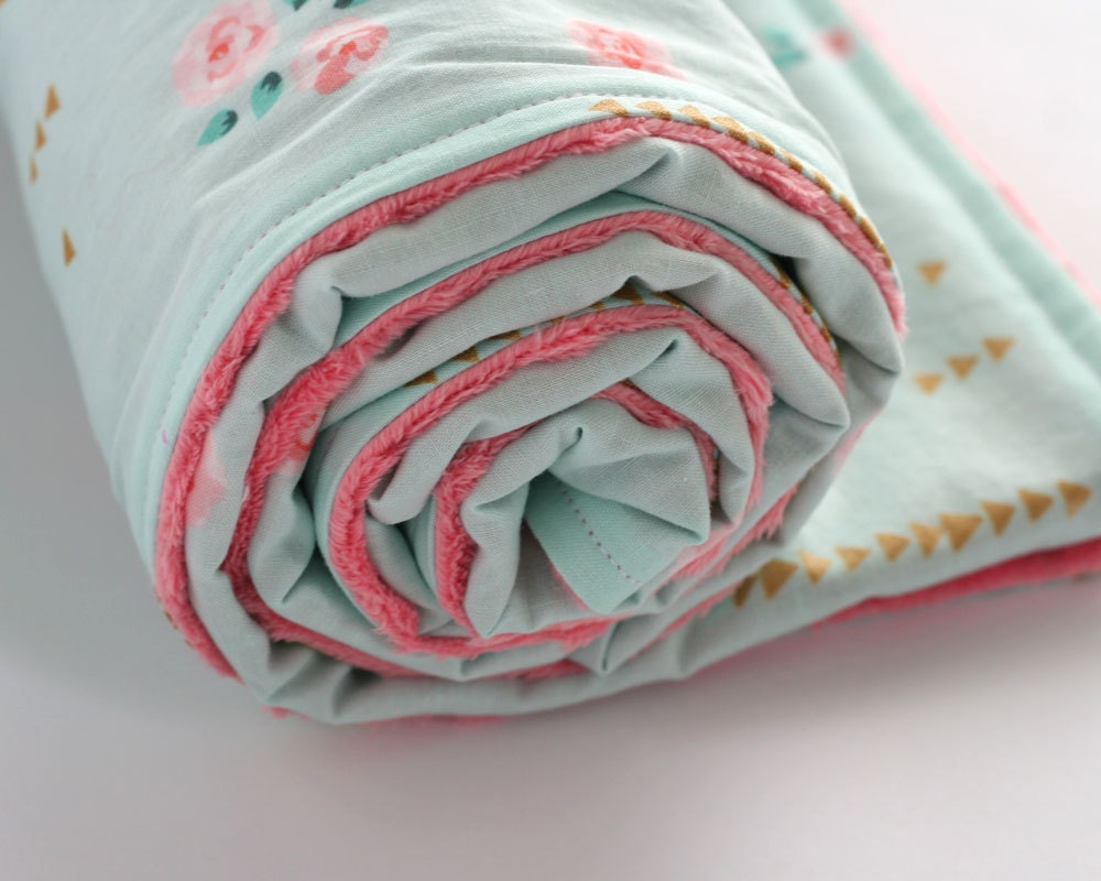 Floral Baby Blanket Minky Baby Blanket Coral Minky Blanket