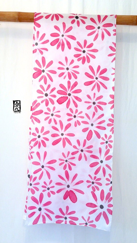 silk scarf Handpainted Gift for her Gift for wife Red and