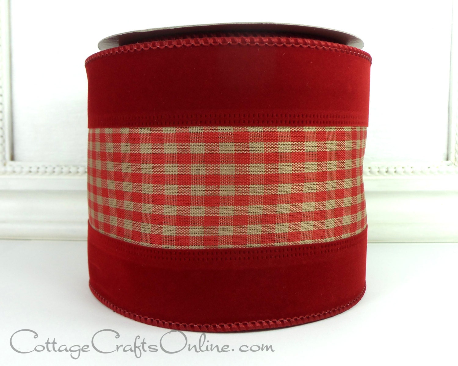 christmas wired ribbon 4 wide red and tan gingham christmas wired ribbon 4 wide red and tan gingham