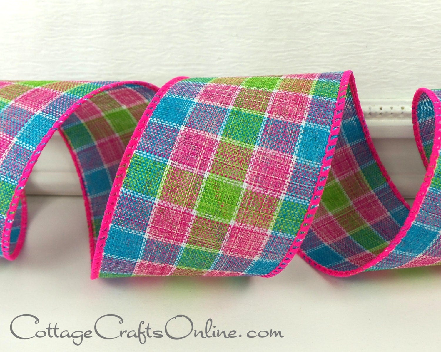 Plaid Wired Ribbon 2 1/2 Pink Turquoise and by CottageCraftsOnline