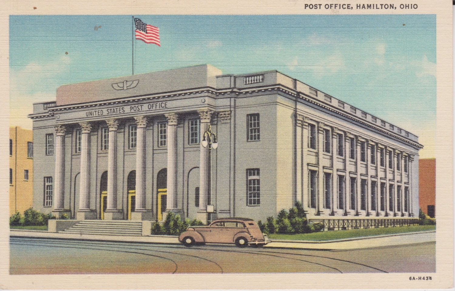 Post Office Hamilton Ohio Vintage Linen by postcardsofthepast