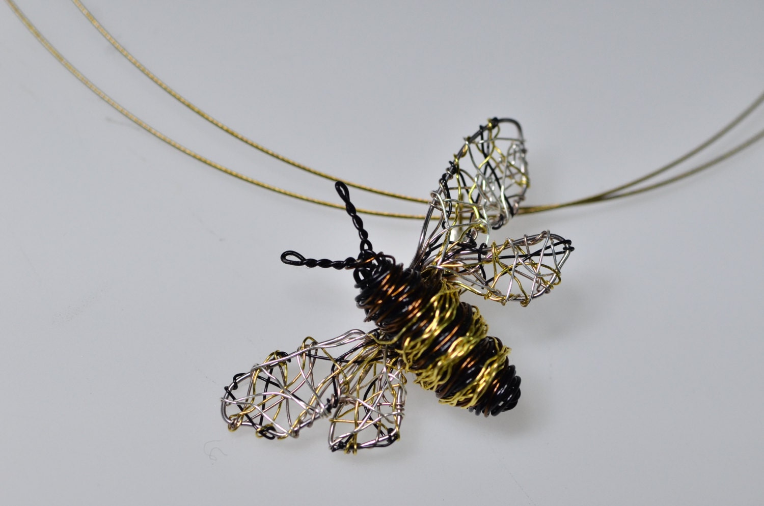 Bee Necklace Bee Jewelry Wire Bee Sculpture Bee Art By Vmikro