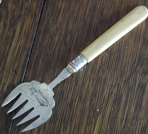 antique bone handle sardine serving fork by fisfinds on Etsy