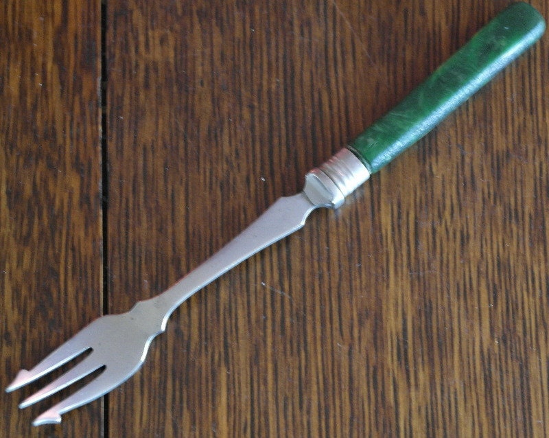 vintage green handle pickle fork Haute Juice