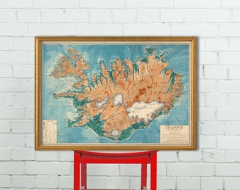 Old map of Iceland - Iceland map fine print - Islandia map - Wall map decor