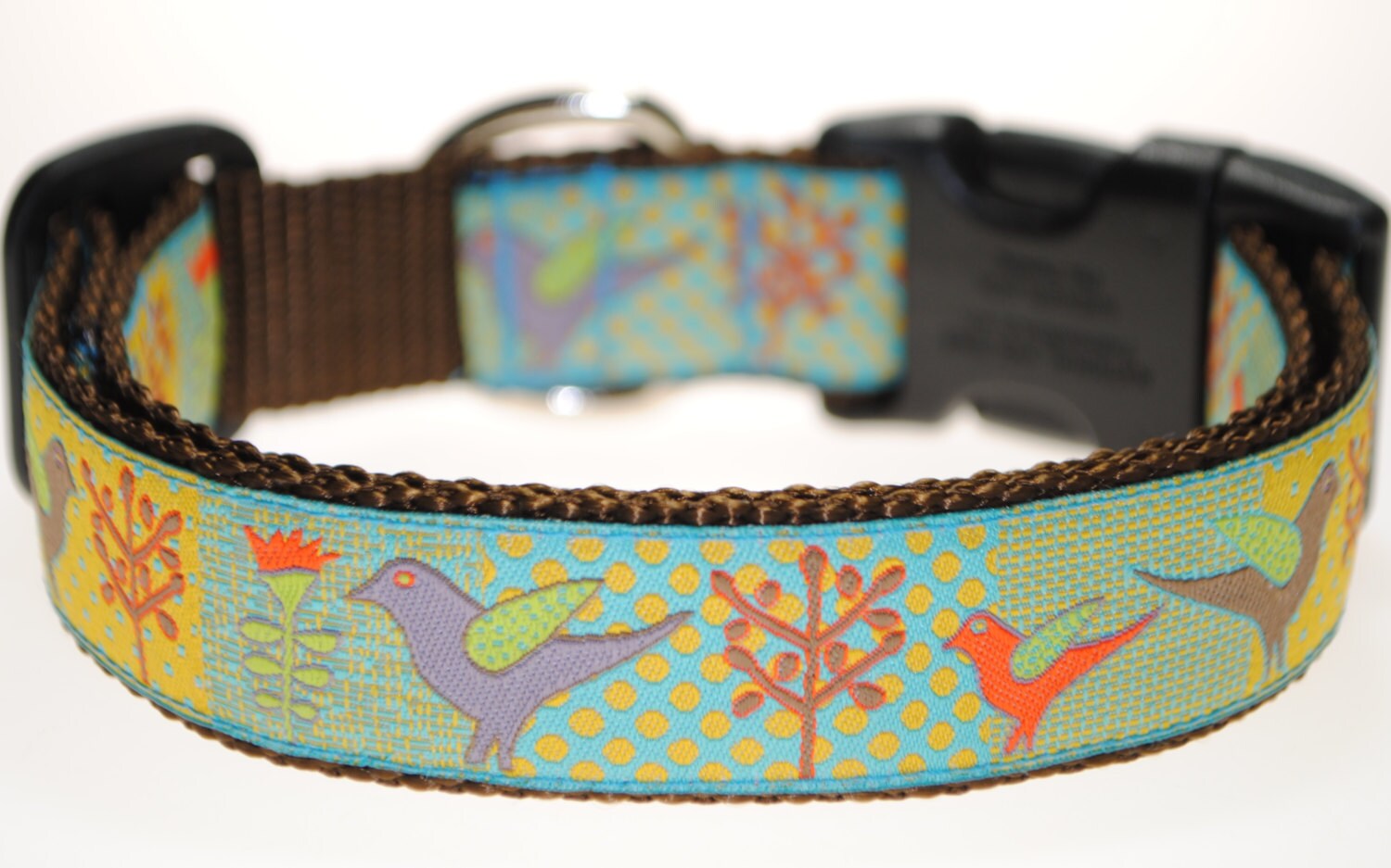 Birds and Trees 1 Wide Adjustable Dog Collar