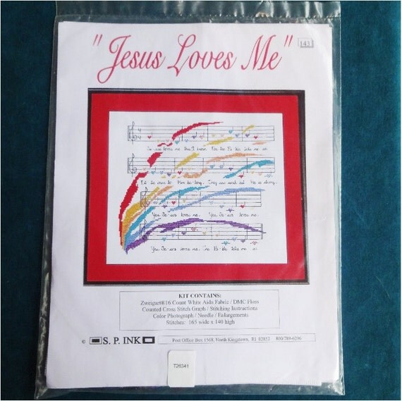 Counted Cross Stitch Kit Jesus Loves Me by sweetmeadowstwo on Etsy